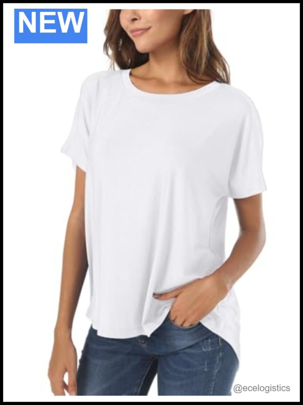 Women Loose Fit Soft Short Sleeve Crew Neck Casual Tee High Low Hem T-Shirt